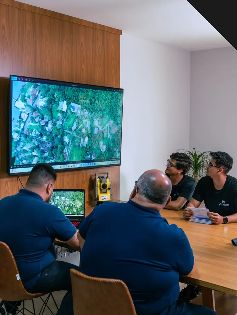 Reunião técnica da equipe com imagens aéreas